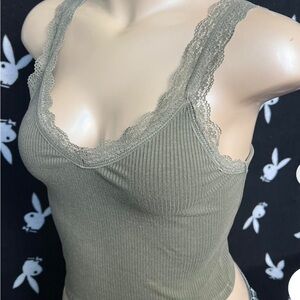 Lace Trim Ribbed Tank Top